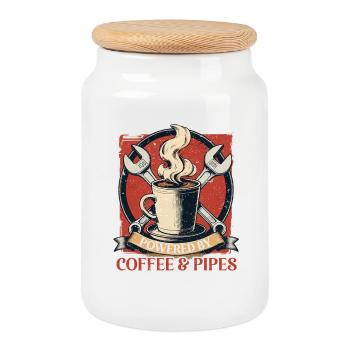 Poseurs de tuyaux alimentés par du café et des tuyaux - Boîte à biscuits avec couvercle en bois - blanc - Devant