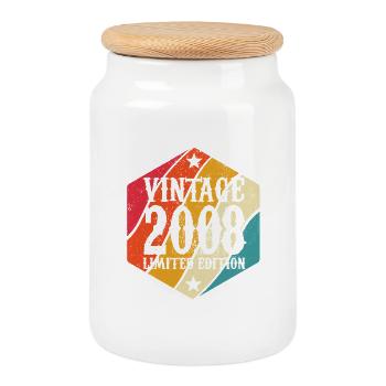 Limited Edition 2008 Birthday Gift - Cookie Jar with Wooden Lid - white - Front
