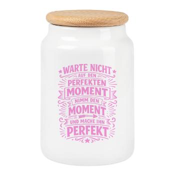 Don't wait – seize the moment - Cookie Jar with Wooden Lid - white - Front