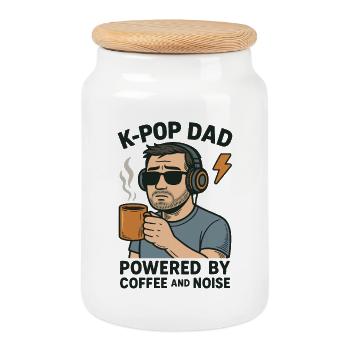 K Pop Dad alimenté par le café et le bruit - Boîte à biscuits avec couvercle en bois - blanc - Devant