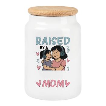 Raised By A K-Pop Mom - Keksdose mit Holzdeckel - Weiß - Vorne