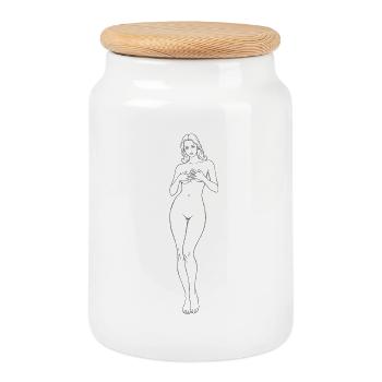 Elegante Aktzeichnung Weibliche Silhouette - Keksdose mit Holzdeckel - Weiß - Vorne