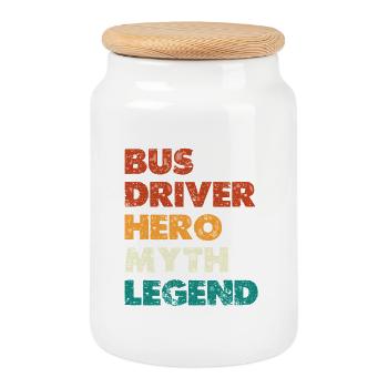 Bus Driver Hero Myth Legend - Cookie Jar with Wooden Lid - white - Front