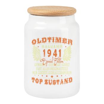 Oldtimer Baujahr 1941 - Geburtstag - Geschenk - Keksdose mit Holzdeckel - Weiß - Vorne