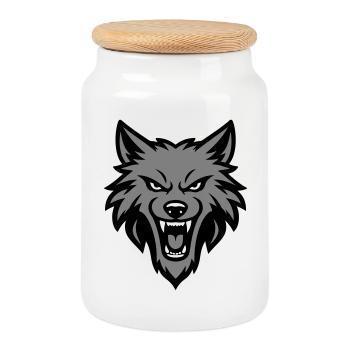 Logo Tête de Loup - Boîte à biscuits avec couvercle en bois - blanc - Devant