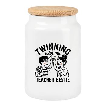 Twinning with my Teacher Bestie - Cookie Jar with Wooden Lid - white - Front