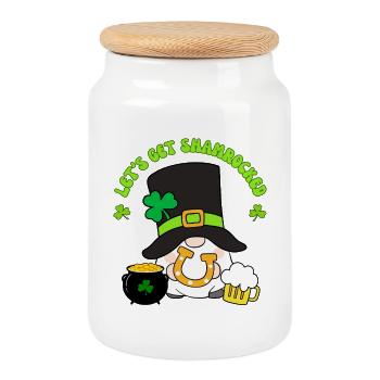 Lets Get Shamrocked Leprechaun Tee - Cookie Jar with Wooden Lid - white - Front