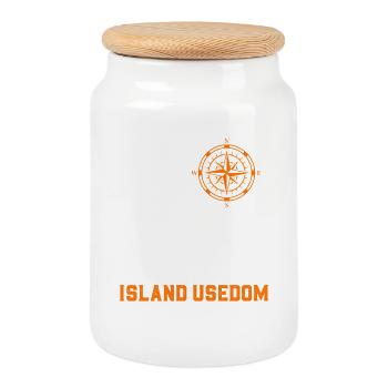 Island USEDOM BALTIC SEA Holiday Lighthouse Funny - Cookie Jar with Wooden Lid - white - Front