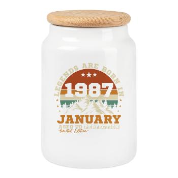 Janvier 1987 Vintage Rétro Cadeau D'anniversaire - Boîte à biscuits avec couvercle en bois - blanc - Devant