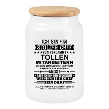 Stolzer Chef von tollen Mitarbeitern Geschenk - Keksdose mit Holzdeckel - Weiß - Vorne