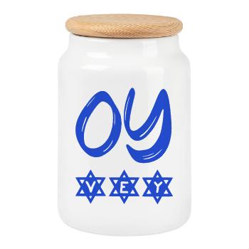 OY VEY funny Yiddish and Jewish sayings David Star - Cookie Jar with Wooden Lid - white - Front