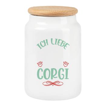 J’adore mon corgi - Boîte à biscuits avec couvercle en bois - blanc - Devant