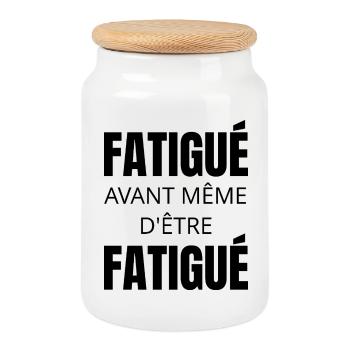 Fatigue humor t-shirt – Tired above all - Cookie Jar with Wooden Lid - white - Front