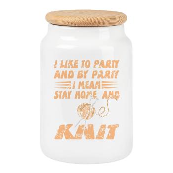 Reste à la maison et tricote un drôle d’humour introverti - Boîte à biscuits avec couvercle en bois - blanc - Devant
