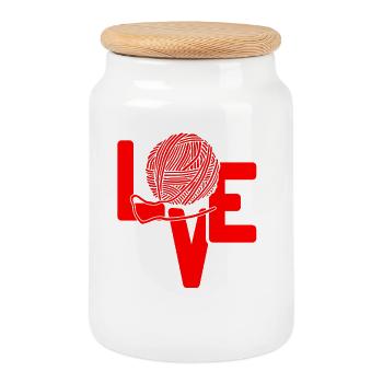 Love Yarn Crochet Drôle Tricot Amoureux de l’humour - Boîte à biscuits avec couvercle en bois - blanc - Devant
