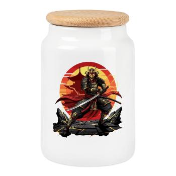 Otaku Samurai Warrior Japan Katana Design - Cookie Jar with Wooden Lid - white - Front