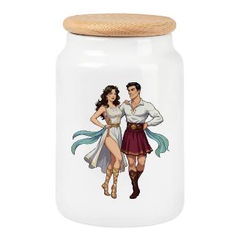 Couple de danseurs grecs Hasapiko - Boîte à biscuits avec couvercle en bois - blanc - Devant