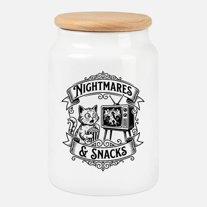 Nightmares & Snacks – Gruselkater - Keksdose mit Holzdeckel - Weiß