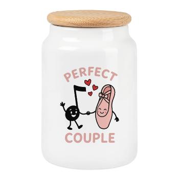 Perfect Couple Music Note Ballet Shoe Hearts - Cookie Jar with Wooden Lid - white - Front