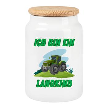 Traktor - Ich bin ein Landkind - Keksdose mit Holzdeckel - Weiß - Vorne