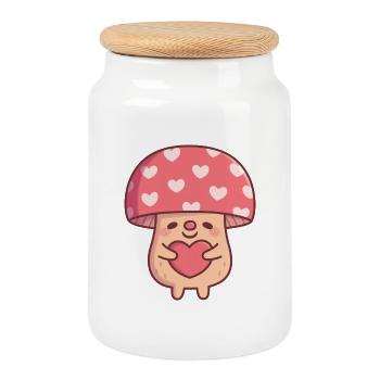 Süßer Pilz-Umarmungsherz-Valentinstag - Keksdose mit Holzdeckel - Weiß - Vorne