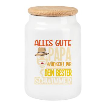 Alles Gute Papa wünscht dir dein bester Schwimmer - Keksdose mit Holzdeckel - Weiß - Vorne