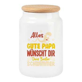 Alles Gute Papa wünscht dir dein bester Schwimmer - Keksdose mit Holzdeckel - Weiß - Vorne
