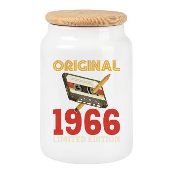 1966 60th Anniversary 60 Years Original Vintage - Cookie Jar with Wooden Lid - white - Front