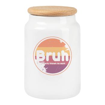 Bruh Retro Mom Logo - Cookie Jar with Wooden Lid - white - Front