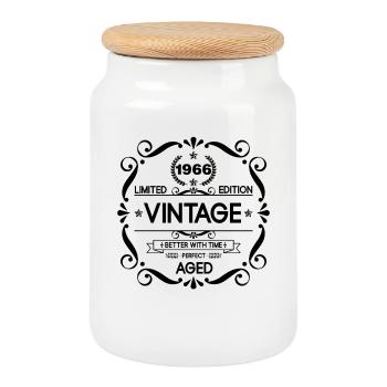 Édition limitée vintage Née en 1966 Parfaitement vieillie - Boîte à biscuits avec couvercle en bois - blanc - Devant