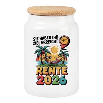 Pension Pensioner Retirement 2026 Man & Woman - Cookie Jar with Wooden Lid - white - Front