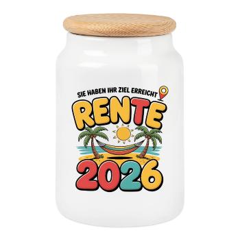 Rente Pensionist Pensionierung 2026 Mann & Frau - Keksdose mit Holzdeckel - Weiß - Vorne
