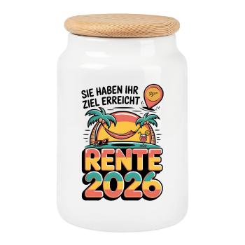 Rente Pensionist Pensionierung 2026 Mann & Frau - Keksdose mit Holzdeckel - Weiß - Vorne