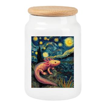 Nuit étoilée de l’Axolotl Van Gogh - Boîte à biscuits avec couvercle en bois - blanc - Devant