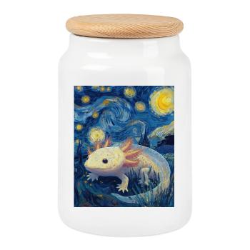 Nuit étoilée de l’Axolotl Van Gogh - Boîte à biscuits avec couvercle en bois - blanc - Devant