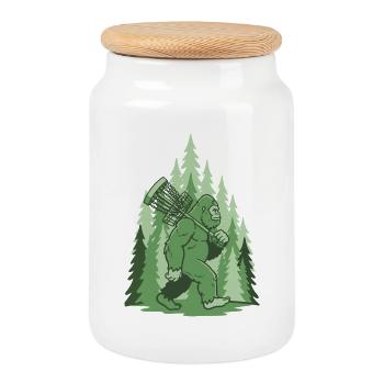 Sasquatch Disc Golf Basket Forest Funny Frisbee - Cookie Jar with Wooden Lid - white - Front