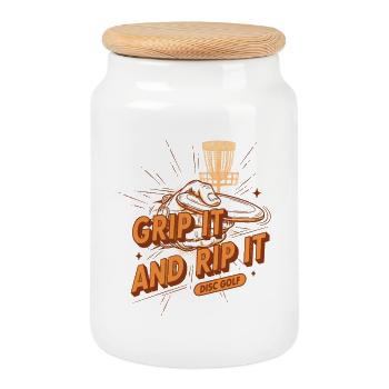Grip It And Rip It Disc Golf Funny Disc Golf - Cookie Jar with Wooden Lid - white - Front