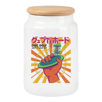 Disc Golf Grip It And Rip It Flying Disc Fun - Cookie Jar with Wooden Lid - white - Front