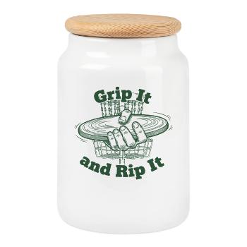 Grip It And Rip It Disc Golf Flying Disc - Cookie Jar with Wooden Lid - white - Front