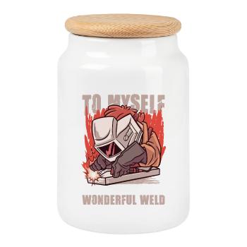 Welder Saying Gifts for Metalworkers - Cookie Jar with Wooden Lid - white - Front