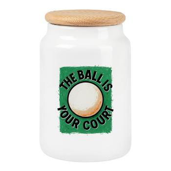 This ball is in your court - Ping Pong - Boîte à biscuits avec couvercle en bois - blanc - Devant