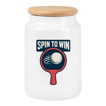 Spin to Win - Ping Pong - Boîte à biscuits avec couvercle en bois - blanc - Devant