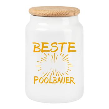 Idée cadeau pour constructeur de piscines - Boîte à biscuits avec couvercle en bois - blanc - Devant