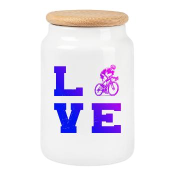 Road bike motif for true enthusiasts - Cookie Jar with Wooden Lid - white - Front