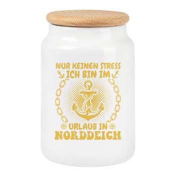 Nordsee Urlaub NUR KEINEN STRESS BIN IM URLAUB - Keksdose mit Holzdeckel - Weiß - Vorne