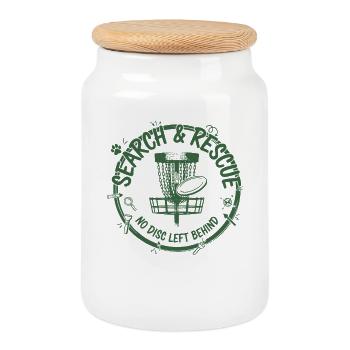 Recherche et sauvetage : aucun disque laissé derrière Disc golf - Boîte à biscuits avec couvercle en bois - blanc - Devant