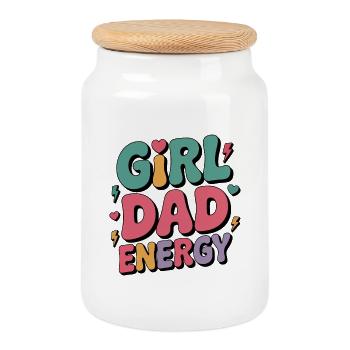 Girl Dad Energy Design - Cookie Jar with Wooden Lid - white - Front