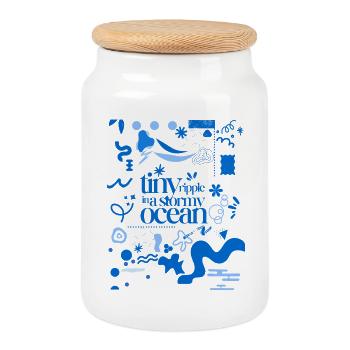 Tiny ripple in a stormy ocean (busy pattern) - Cookie Jar with Wooden Lid - white - Front