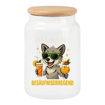 Drunkenness Saying, Party Dog - Cookie Jar with Wooden Lid - white - Front