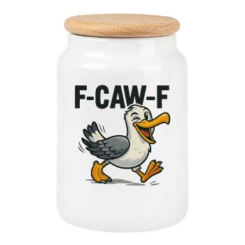 lustige möwe spruch, f caw f - Keksdose mit Holzdeckel - Weiß - Vorne